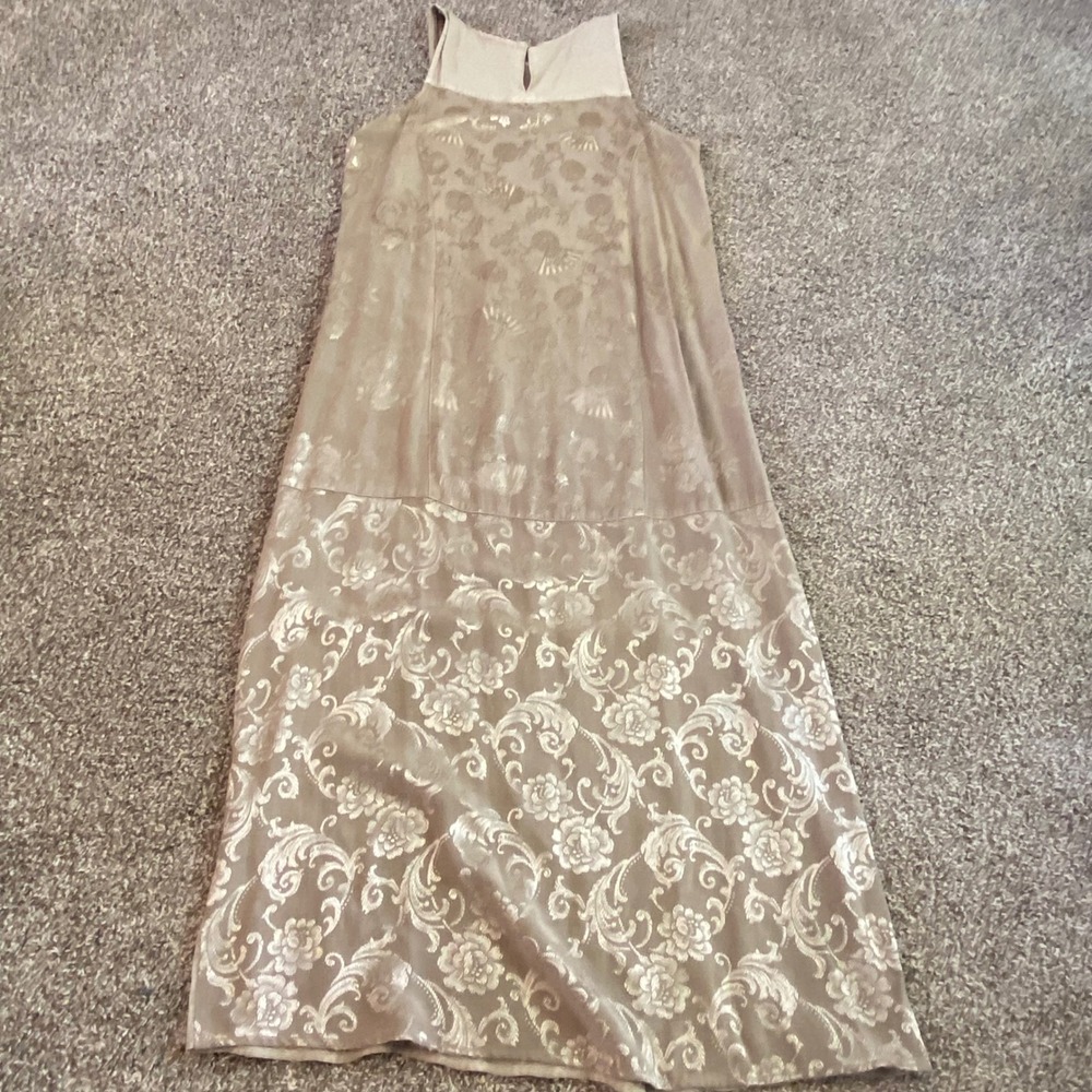 Citron Santa Monica XL Floral Jacquard Geometric Burnout Maxi Dress Taupe Tan - Picture 3 of 4